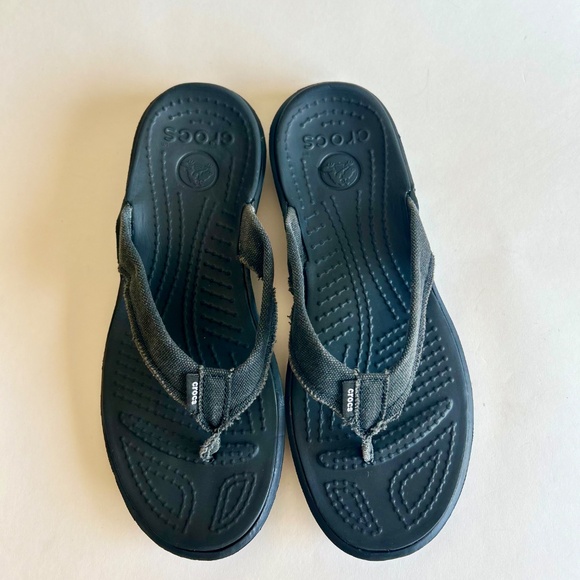 Men’s Crocs Black Canvas Rubber Flip Flops size 8 - Picture 6 of 14